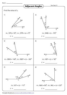 Adjacent Angles Worksheets