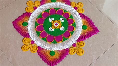 Tamil new year & Akshay Tritiya Special rangoli design 20/Easy & colourful festive rangoli ...