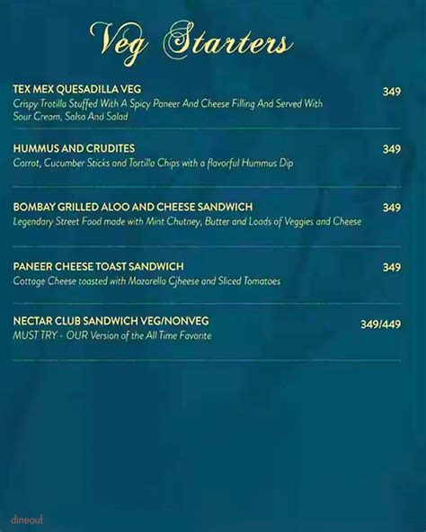 Menu of Nectar Kitchen & Bar, Jubilee Hills, Hyderabad | Dineout