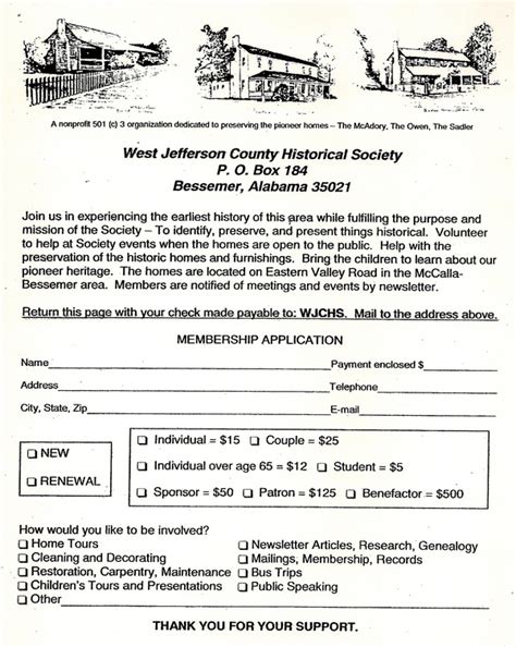 West Jefferson County Historical Society: Membership Form