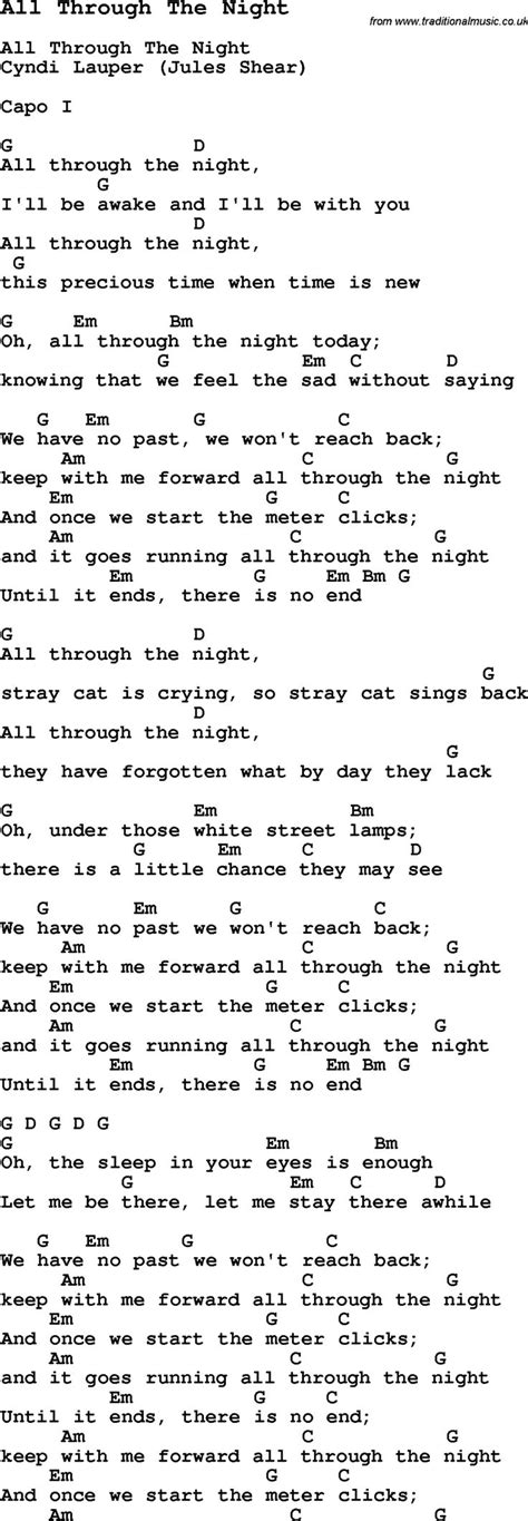 Traditional Song All Through The Night with Chords, Tabs and Lyrics ...