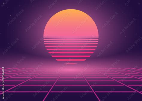 Synthwave 80s retro neon landscape Stock Vector | Adobe Stock