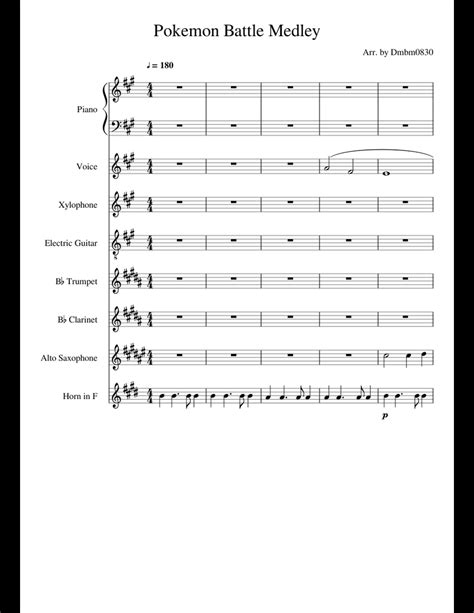 Pokemon Battle Medley sheet music for Piano, Clarinet, Voice, Percussion download free in PDF or ...