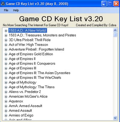 All Games Cd Key List | MiscroSofts Game