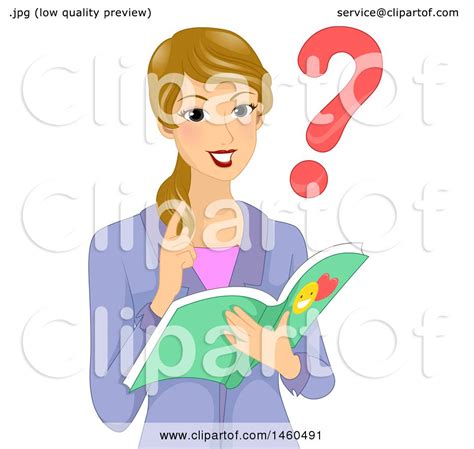 Clipart of a Blond White Female Teacher Asking a Question and Reading a ...