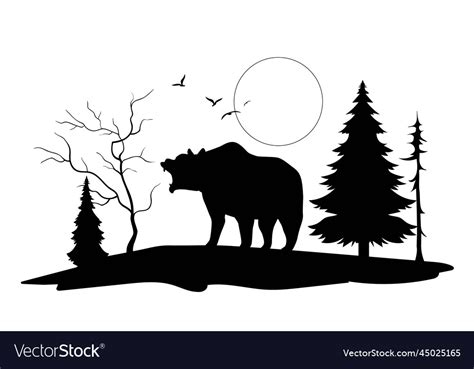 Bear silhouette in forest Royalty Free Vector Image