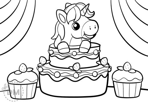 Cake Unicorn Coloring Page for Kids to Color and Decorate - diy-magazine.com