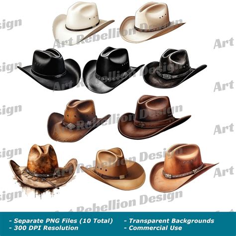 Cowboy Hat Clipart Country Western Hat Clip Art in PNG Instant Download ...