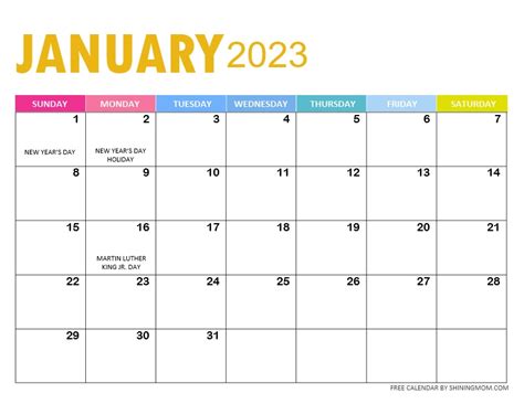 Free Printable 2023 Monthly Calendar with Holidays | So Pretty!