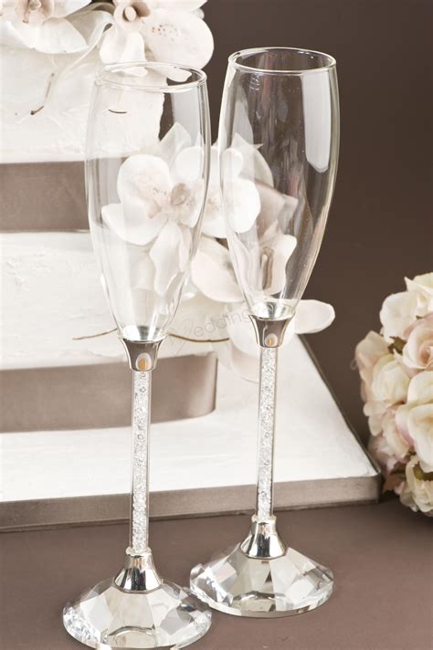 Wedding Crystal Stem Champagne Glasses - No Heart - Wedding Wish