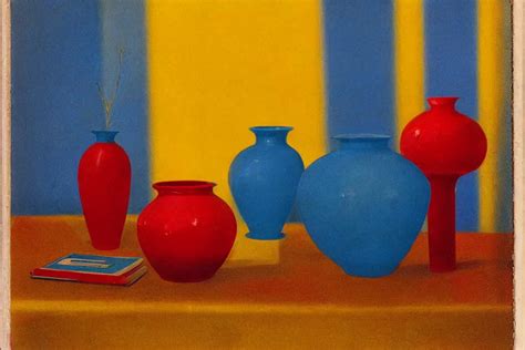 red cude and yellow vase, blue book, photo | Stable Diffusion