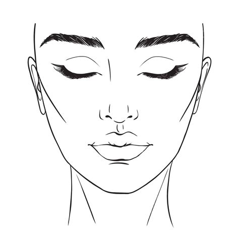 Blank Makeup Face Chart Template Featuring A Captivating Feminine Portrait Vector, Model ...