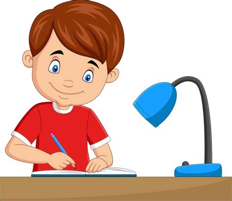 Cartoon little boy studying on the table 5151789 Vector Art at Vecteezy