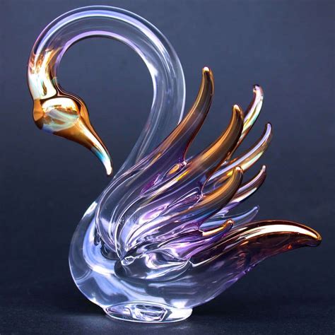 Swan Figurine Hand Blown Glass Gold Crystal Sculpture | eBay | Hand ...