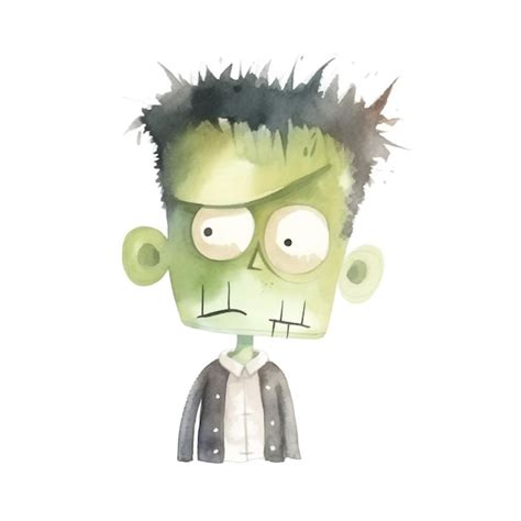 Premium Photo | A watercolor painting of a zombie with green hair and a black head.