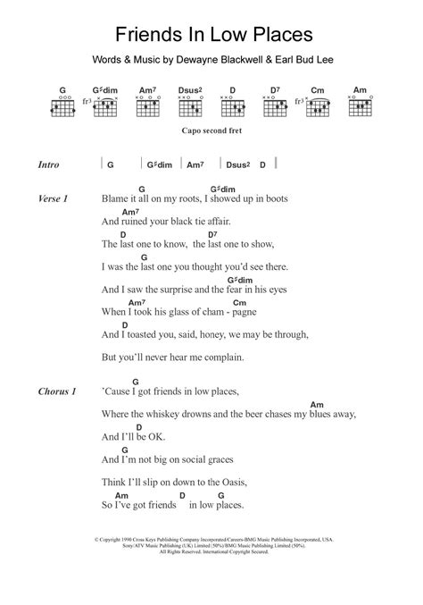 Friends In Low Places by Garth Brooks Sheet Music for Guitar Chords/Lyrics at Sheet Music Direct