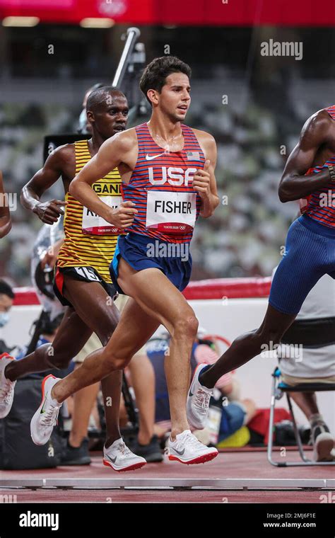 Grant Fisher (USA) competing in the Men's 5000 meters at the 2020 (2021) Olympic Summer Games ...