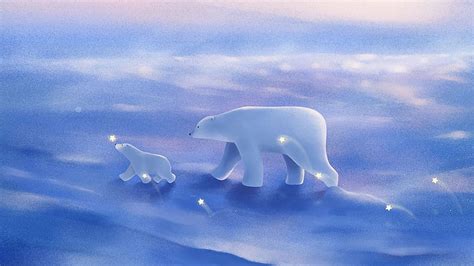 2560x1440 polar bears, family, cub, art, walk 16:9 backgrounds, polar ...