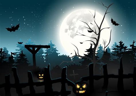 halloween night with full moon and pumpkins in the cemetery scene, eps file available
