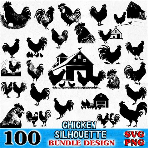 Chicken Silhouette Bundle SVG, PNG Instant Digital Downloads - Etsy