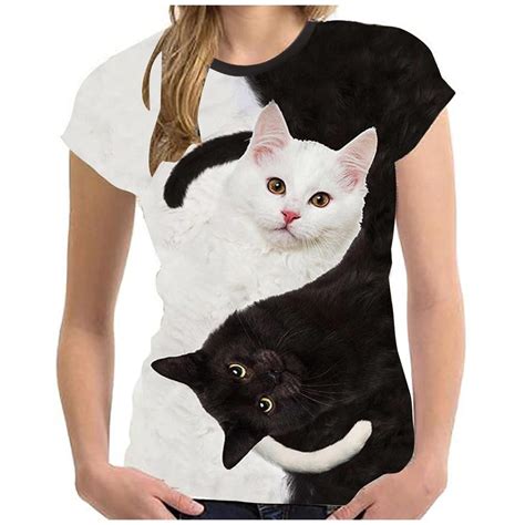 Satın alın Womens 3D Cat Print T-Shirt Summer Short Sleeve O-neck T ...