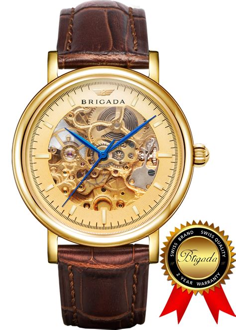 BRIGADA Swiss Watches Luxury Gold Waterproof Watches for Men, Nice ...