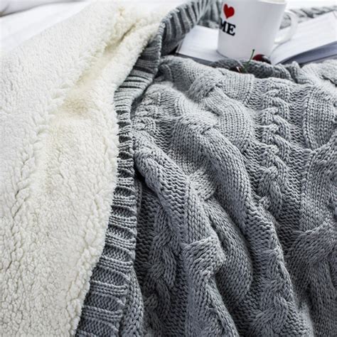 Acrylic Knitted Winter Blanket Sherpa Fleece Warm Plush Throw Rug 130x160cm Grey