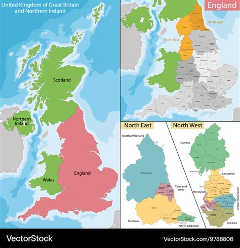 Map of north east and west england Royalty Free Vector Image