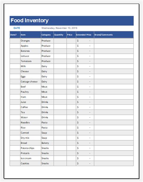 Printable Food Inventory Template for Excel | Download File