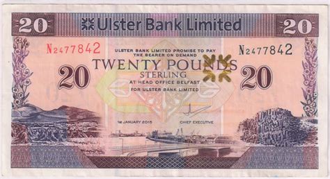 Northern Ireland - Ulster bank 20 pounds 2015 currency note - KB Coins ...