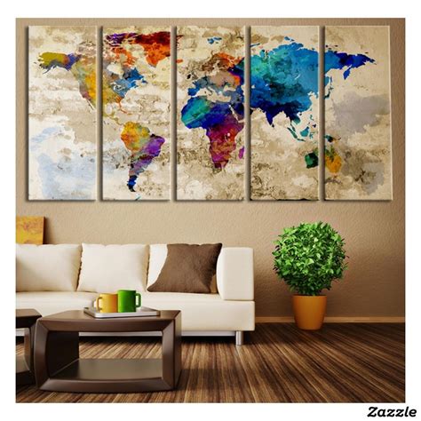 Ready to Hang Large Format 5 Panel World Canvas Map Canvas Art, World Map Canvas, Large Canvas ...