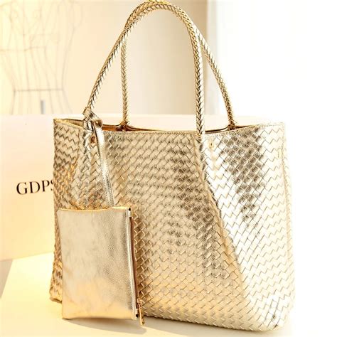 Luxury new 2014 Knitted Women Handbag Fashion Vintage Big Capacity Women Leather Handbags Gold ...