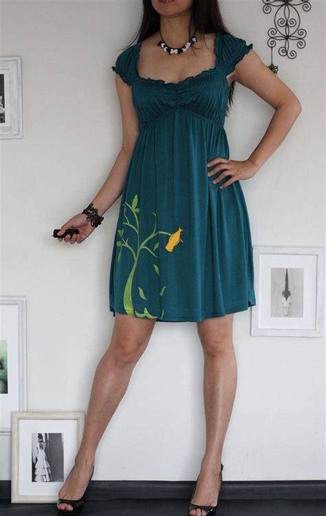 Teal Green Dress with my Drawing-The dancing bird and the | Etsy | Teal green dress, Teal summer ...