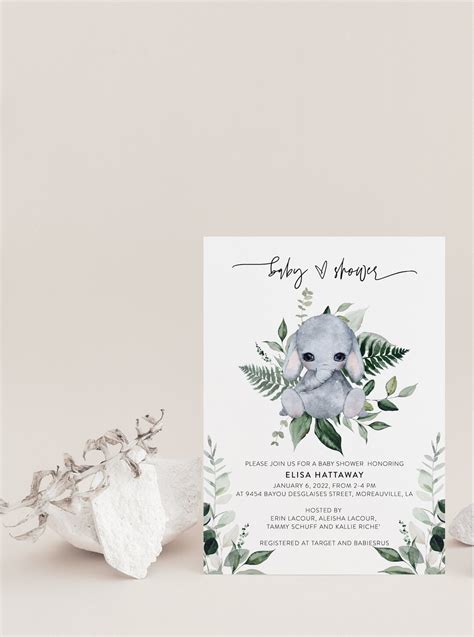 Elephant Baby Shower Invitation Template Elephant Themed Baby - Etsy