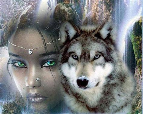 Girl and wolf, art, paintings, fantasy, people, wolf, animals, HD ...