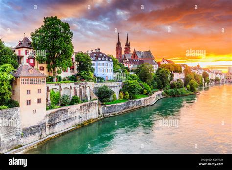 Basel, Switzerland. Old town with red stone Munster cathedral on the Rhine river Stock Photo - Alamy