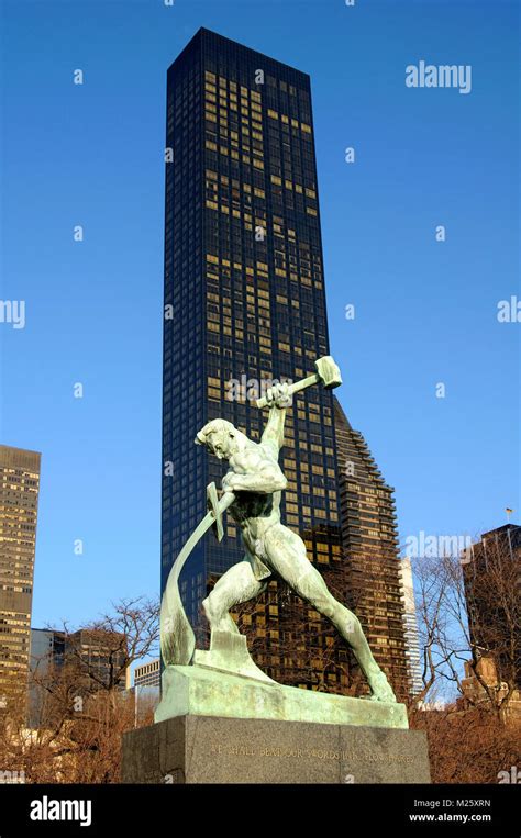 Bronze statue Let Us Beat Swords into Ploughshares, United Nations, UN garden, Trump World Tower ...