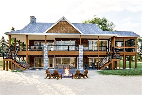 One-level Country Lake House Plan with Massive Wrap-around Deck ...