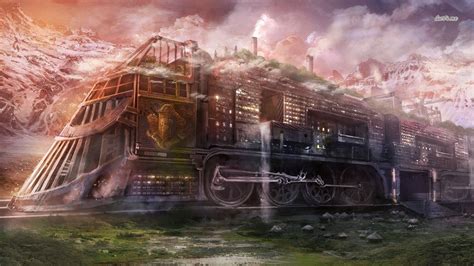 Steampunk Train Fantasy | Train wallpaper, Fantasy city, Steampunk art