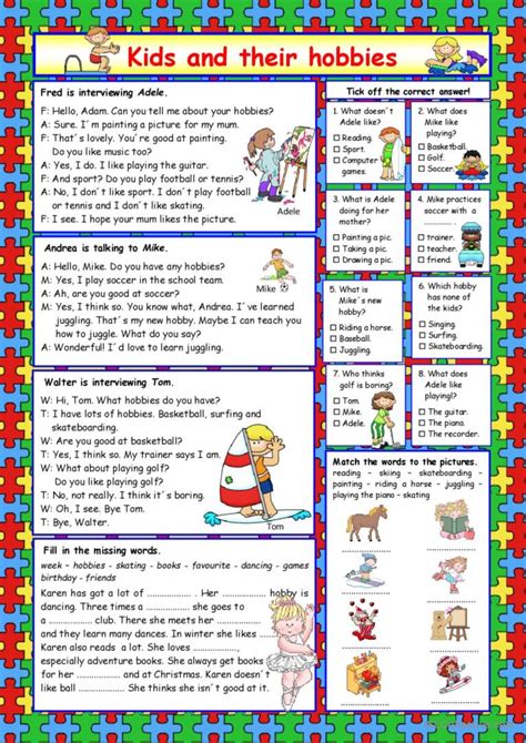 Kids and their hobbies (+Key) readin…: English ESL worksheets pdf & doc