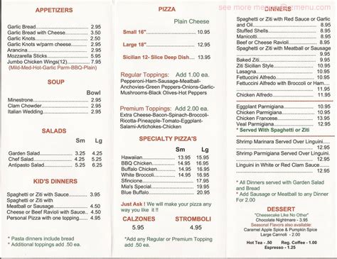 Menu at MIA Pizzeria, Queensbury