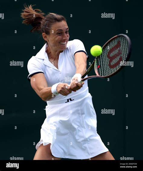 Petra Martic in action against Linda Fruhvirtova (not pictured) on day one of the 2023 Wimbledon ...