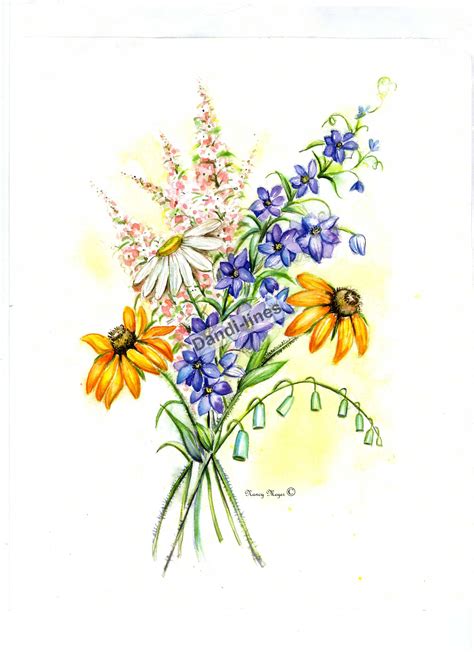 Wildflower Bouquet Drawing at GetDrawings | Free download