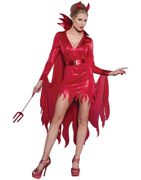 Hot Stuff Red Sequin Devil Demon Dress Adult Womens Halloween Costume ...