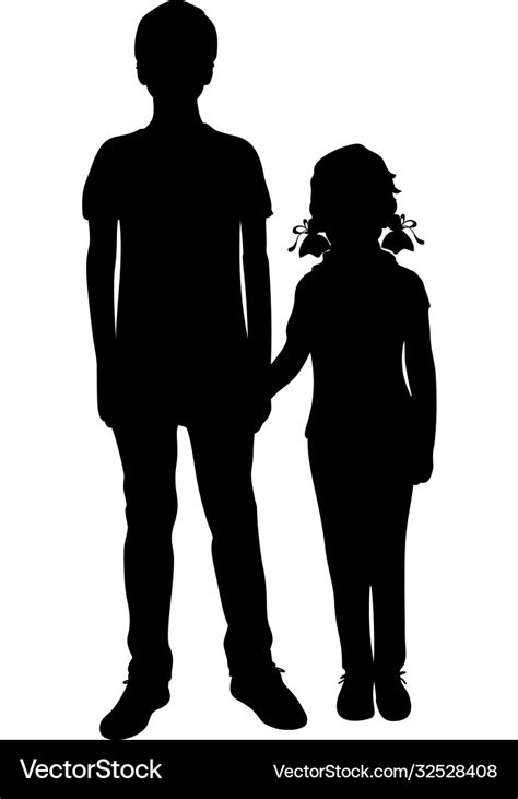 Silhouettes boy and girl holding hands Royalty Free Vector