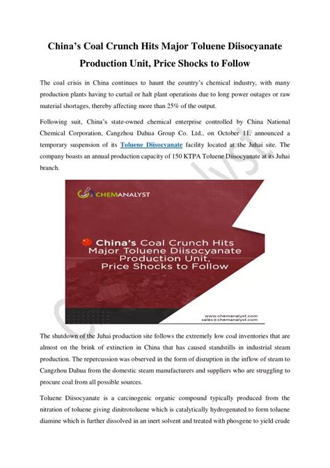 PPT - China’s Coal Crunch Hits Major Toluene Diisocyanate Production Unit, Price Shocks to ...