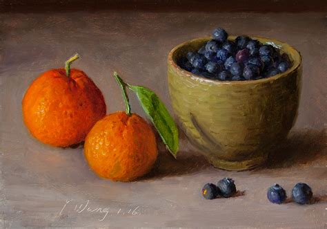 Wang Fine Art: blueberries and clementines still life oil painting original daily painting a day ...