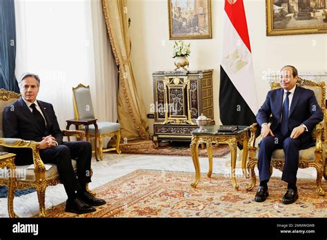 U.S. Secretary of State Antony Blinken, left, meets with Egyptian President Abdel Fattah el ...