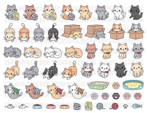 Cats clipart Cute cat clip art Kawaii kittens Kitty icons Pet | Etsy | Cat clipart, Cats ...
