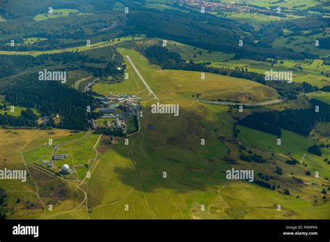 Aerial view, gliding center, German Gliding Museum, Wasserkuppe in the Hessian district of Fulda ...